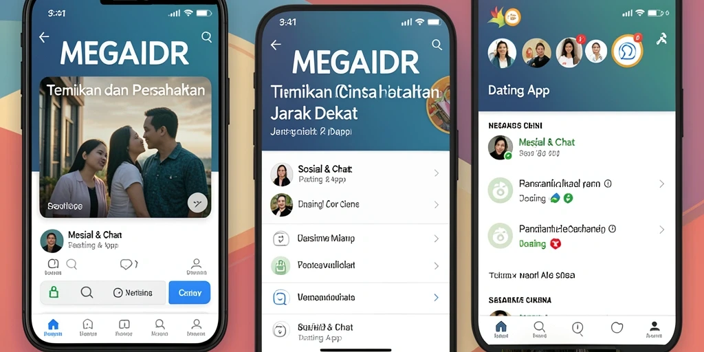 Tampilan antarmuka MEGAIDR yang modern dan intuitif untuk berkencan.