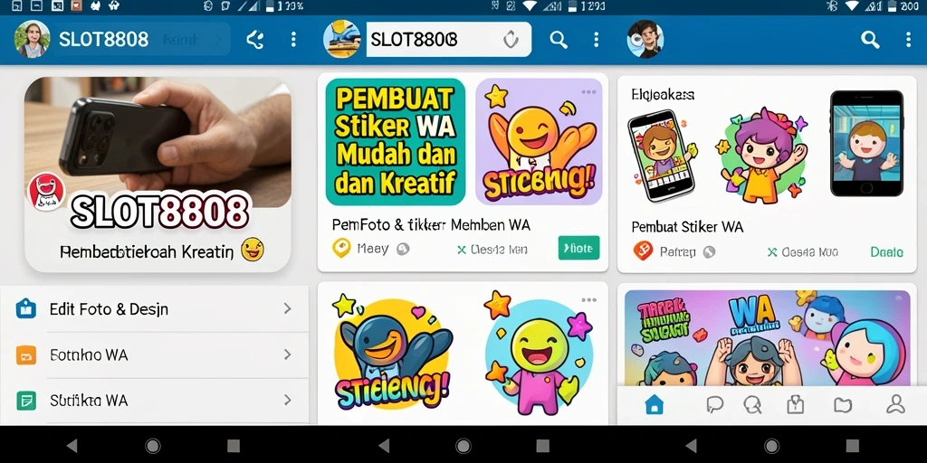 Tampilan antarmuka aplikasi SLOT8808 untuk membuat stiker WA.